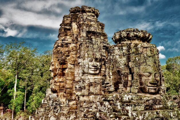 历史柬埔寨暹粒吴哥窟的历史雕像亚洲雕像宝塔