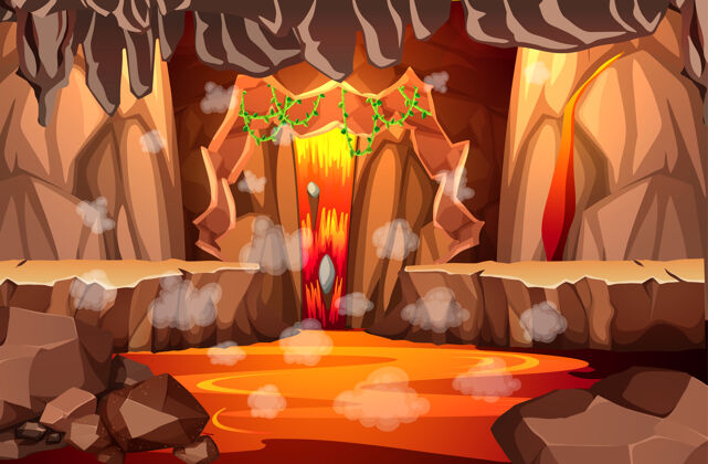 插图地狱般的黑暗洞穴 熔岩场景空白火焰卵石