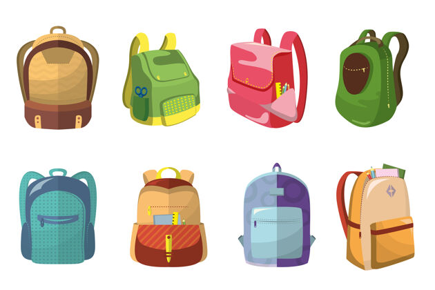 打开彩色书包套装学生行李包