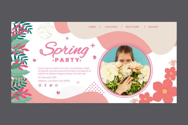 网页模板与女人和鲜花春季派对登陆页模板模板自然季节