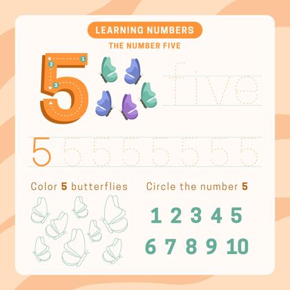 教育第五张蝴蝶工作表数字创造力孩子