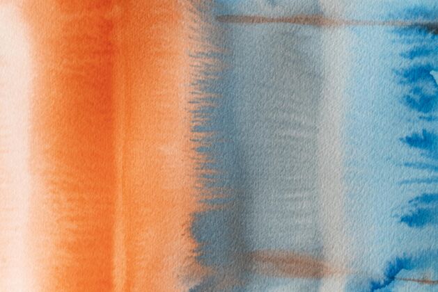 画布抽象水彩橙色和蓝色背景纹理绘画画笔