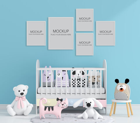 房间蓝色儿童房与框架模型孩子宝贝孩子