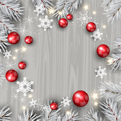 木头装饰性的圣诞背景与木制纹理上的装饰树枝背景松树