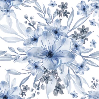 树叶水彩蓝花花瓣纹理美丽