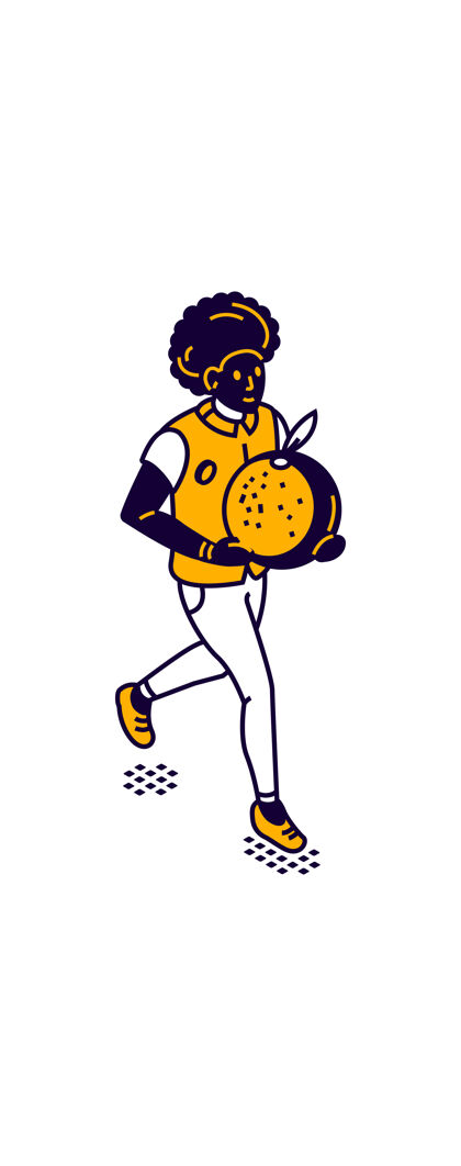 卡通男人送食物 男人手里拿着一个大蔬菜或水果工人搬运橙子