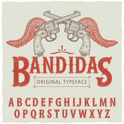 字母西方班迪达斯字体海报与手绘两把左和翅膀矢量插图排版线条字体