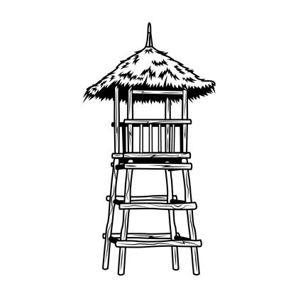 安全黑色木制救生员塔矢量插图音乐会或音乐节的复古促销标志夏威夷和热带度假概念可用于复古模板 横幅或海报单色救援安全