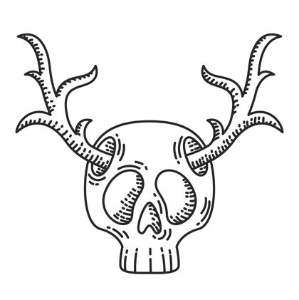 鹿带鹿角的头骨插图风格画人