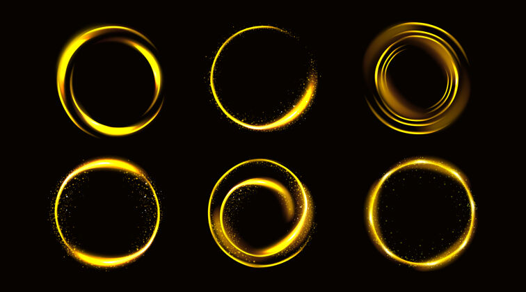 边框带闪光的金色圆圈 金色圆形框架 带闪光或精灵灰尘的闪亮边框 发光戒指 奇幻设计元素 孤立的现实主义3d矢量插图 套装仙女幻想圆形