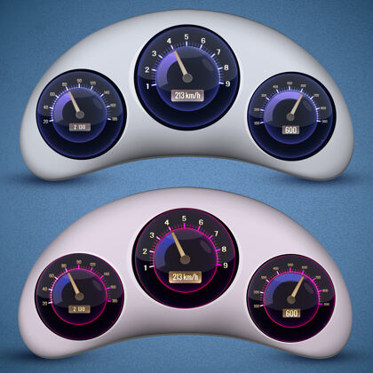 汽车两个独立的速度表接口设置三个刻度盘上的汽车速度表公里导航面板