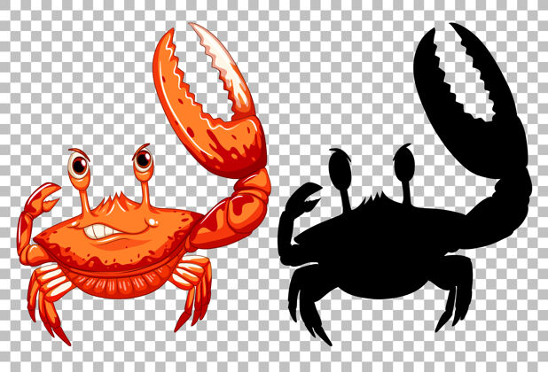 阴蒂红色螃蟹和它的轮廓就透明了红色卡通动物