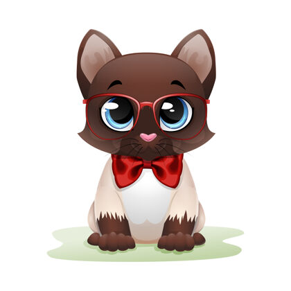 人物可爱的猫卡通在红眼镜和弓时髦猫弓