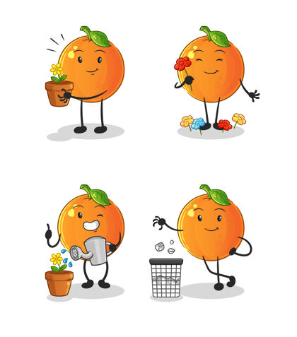 水果橙色拯救地球组织卡通吉祥物盆栽卡通垃圾