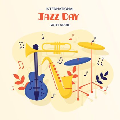 音乐节平面国际爵士日插画乐器爵士乐国际爵士乐日