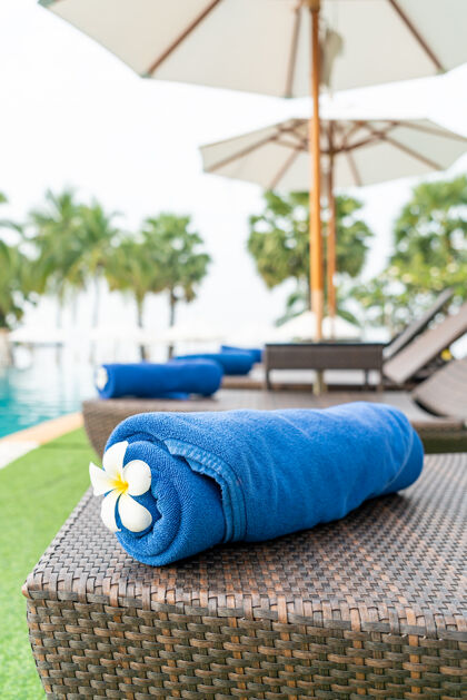 海星特写毛巾沙滩椅-旅游和度假的概念放松豪华清洁