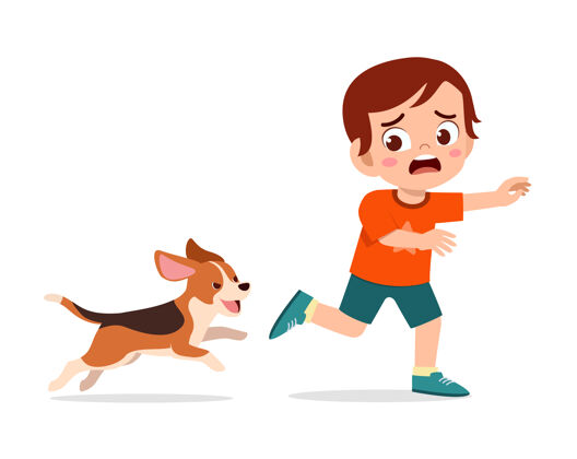 孩子可爱的小男孩因为被坏狗追赶而害怕狗男孩攻击