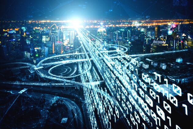 连接未来道路运输技术与数字数据传输图形传感器基础设施系统