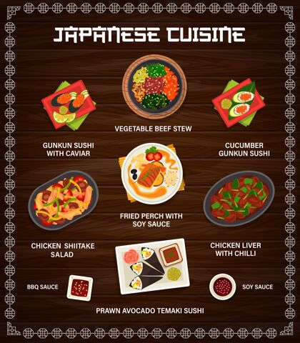 传统日本料理菜单卡通膳食食品