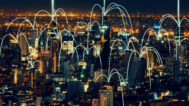 无线全球化的智慧数字城市抽象图形展示连接网络在线互联网云计算
