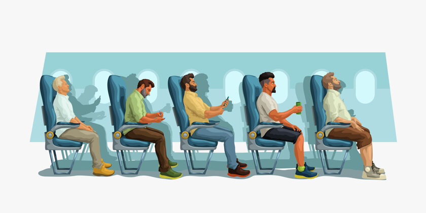 座位乘客坐在飞机侧视图的座位上旅行飞机飞机
