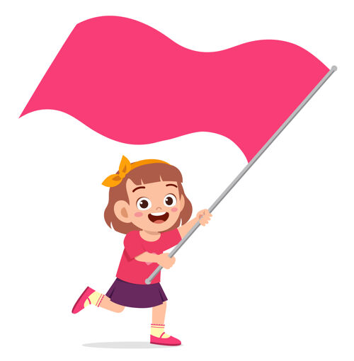 空可爱的小女孩拿着旗子跑卡瓦伊有趣国家