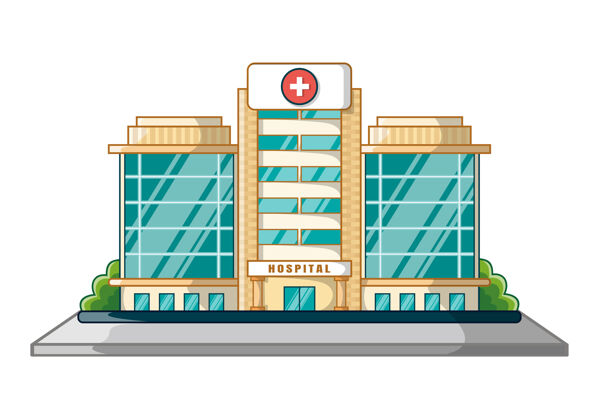 建筑医院建筑设计卡通隔离白上医疗医院建筑