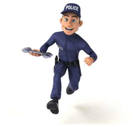 警官卡通警察的有趣插图法国安全司法