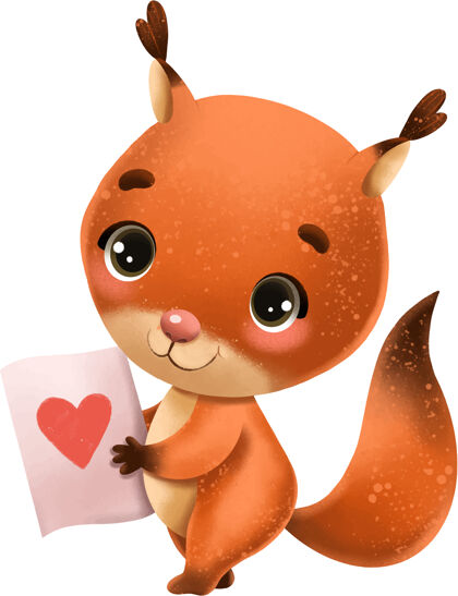 爱插图人物动物可爱的棕色松鼠与心脏模式浪漫卡通可爱