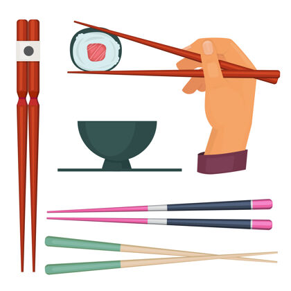 吃木制的筷子.东方的厨房里的吃的东西日本色棒吃寿司和海鲜插图厨房棒中国