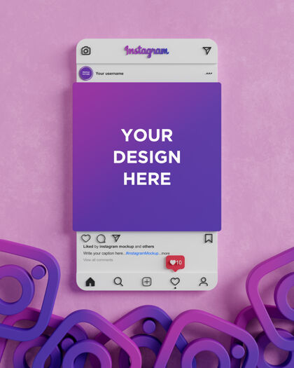 3d实体模型3d渲染instagram界面 用于社交媒体后期模拟Instagram实体模型社交媒体营销社交媒体帖子