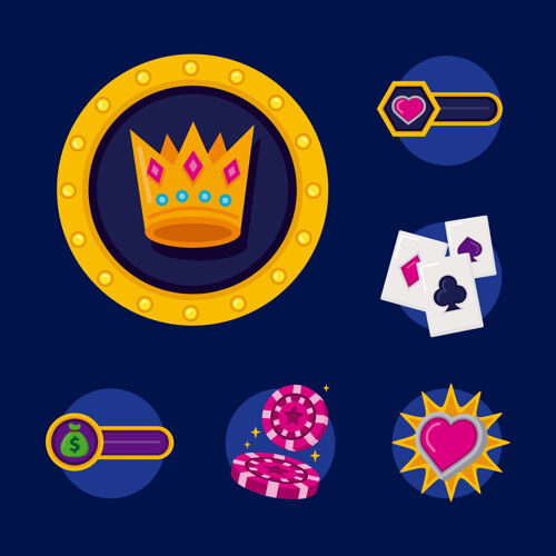 插图一捆赌场设置图标矢量插图设计卡标志皇冠