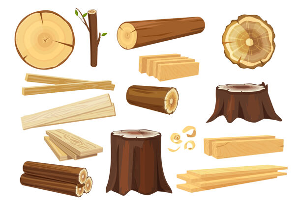 伐木工人木制的工业.木材树干堆放原木林业和树枝收集原木切割圆