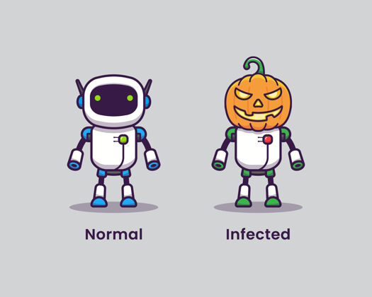 科学正常的机器人和受感染的南瓜机器人机器人秋天鬼魂