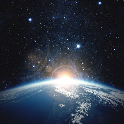 辉光日出在地球上-这张图片由美国宇航局提供的元素路陆地宇宙