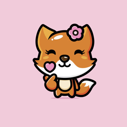 吉祥物可爱的狐狸吉祥物字符孤立的粉红色狐狸卡通动物