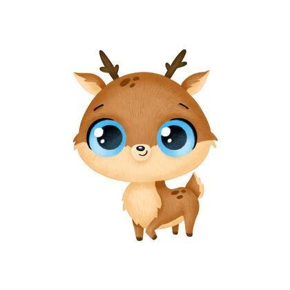 可爱可爱的卡通动物鹿孤立的手绘野生鹿