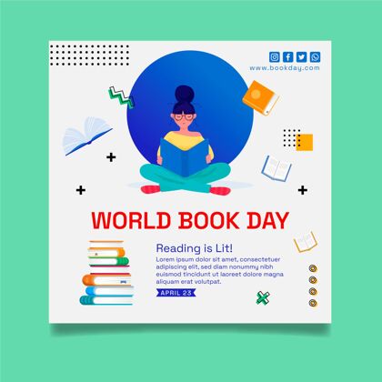模板世界图书日庆祝活动的方形传单模板4月23日广场准备印刷