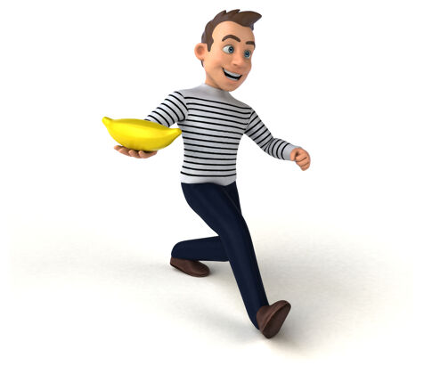 香蕉搞笑的3d卡通休闲角色水手艺术男人