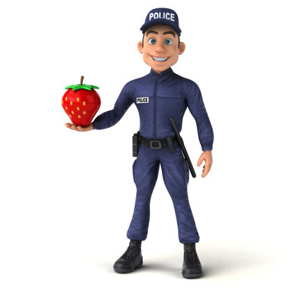法国有趣的卡通警察三维插图帽子饮食秩序