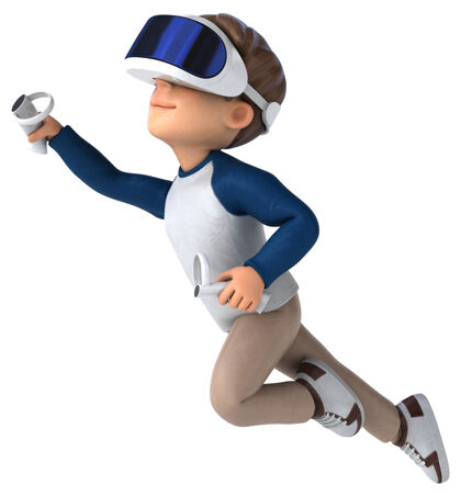 播放器有趣的三维卡通儿童与虚拟现实头盔插图人物Vr游戏