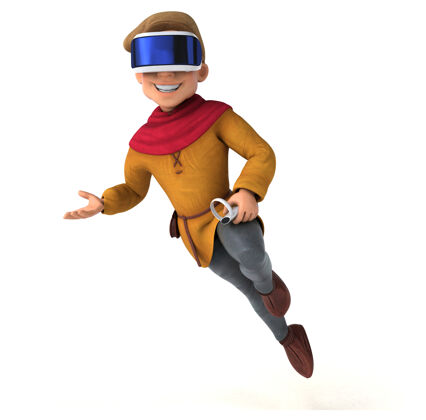 头盔有趣的插图中世纪男子与虚拟现实头盔现实人视频