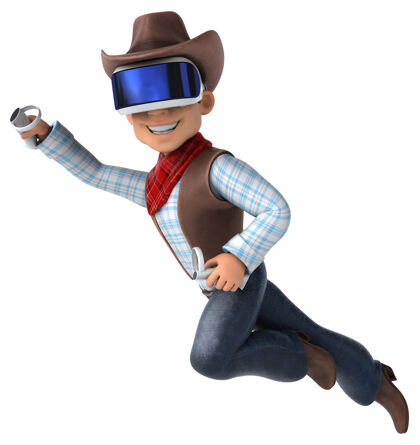 电子一个牛仔与虚拟现实头盔有趣的插图虚拟现实美国牛仔
