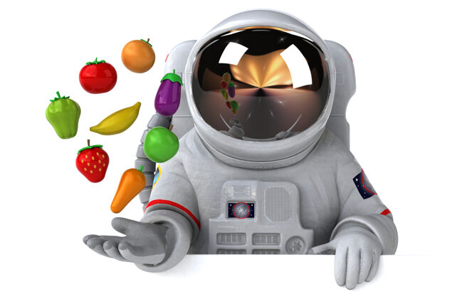 未来有趣的宇航员三维插图科学头盔星星