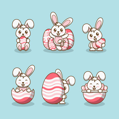可爱可爱的复活节兔子系列绘画动物人物