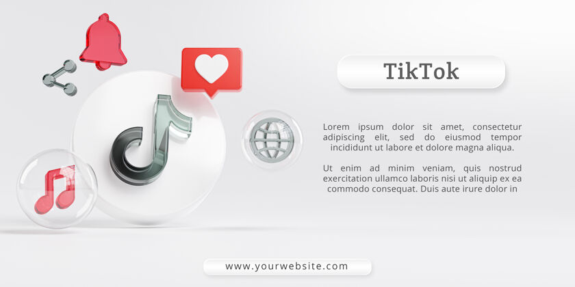 模板Tiktok亚克力玻璃标志和社交媒体图标趋势应用程序聊天