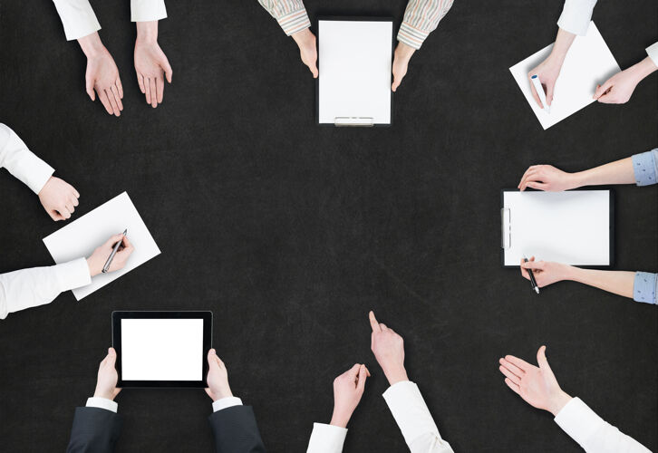 统计头脑风暴概念\/商务人员规划鸟瞰图团结会议手