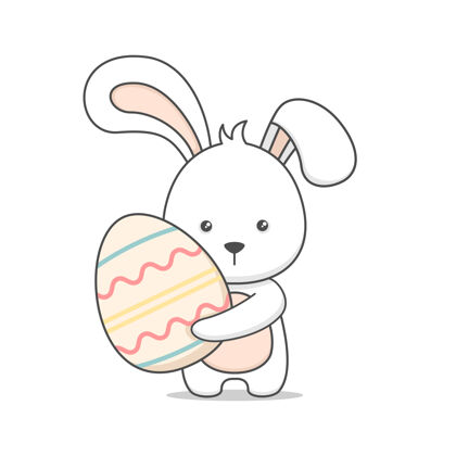 兔子可爱的复活节兔子拿着一个鸡蛋简单鸡蛋复活节