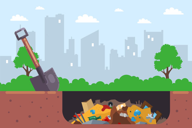 城镇把城市垃圾埋在垃圾桶里是违法的平坑插图有机垃圾土壤