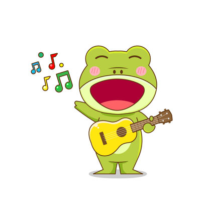 集青蛙角色玩吉他孤立青蛙歌手旋律